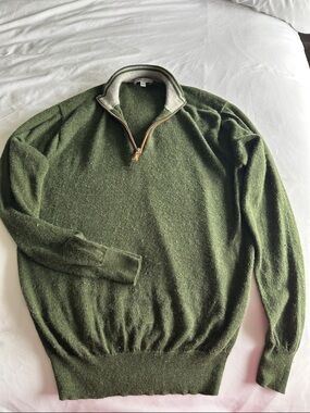 Peter Millar Olive Green Half-Zip Sweater with Contrast Collar